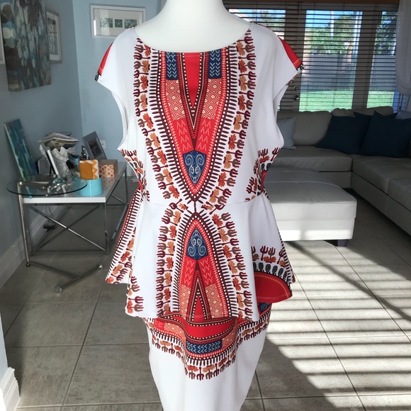 Dresses & Skirts - 👗 White Peplum Waist Printed Sheath Dress NWOT XL